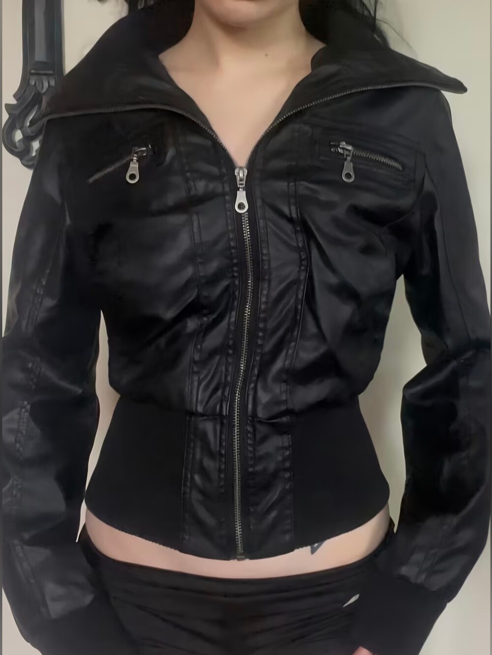 Women's Street Vintage Lapel Zipper Faux Jacket for Daily